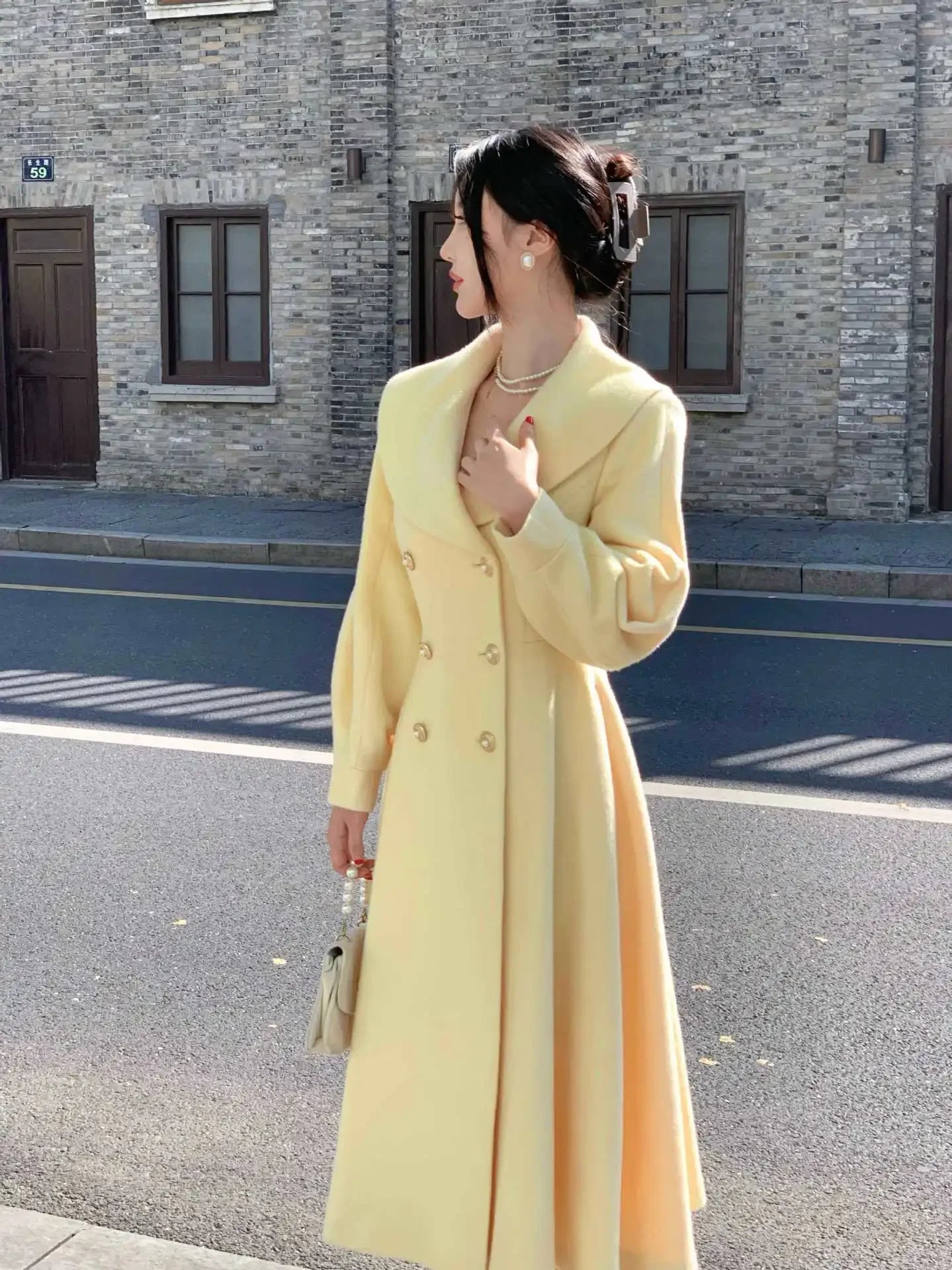 Plus Size 2024 Autumn/Winter New Style French Vintage Tweed Large Lapel Woolen Overcoat Long Sleeve Double Row Button Overcoat