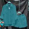 Summer Cotton Linen Casual Home 2 Piece Set For Women 2024 Fashion White Long Sleeve Shirt And Shorts Two Piece Sets Tracksuit