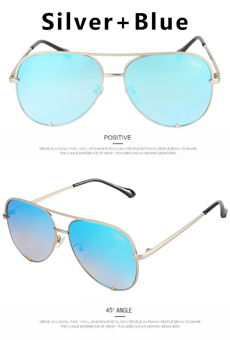 Quay Sunglasses Women Brand Designer Mirror Pilot HIGH KEY Sunglasses UV400 Women's Eyewear Ladies Shades Female