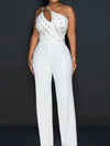 Women One Shoulder Cutout Studded Jumpsuit With Belt