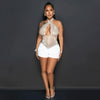 HLJ Gold Woman Evening Party Outfits Rhinestone Crystal Luxury Jumpsuits Women Corset Patchwork Bodycon Rompers Elegant Sexy