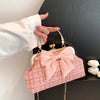 Glittering Chain Plaid Pattern Evening Bag For Women Bow Decor Shoulder Bag, Fashionable Elegant Clutch, Women‘s Crossbody Bag