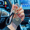 Clay diamond full diamond love key chain studded leather rope cross-border heart-shaped car key chain female exquisite pendant.