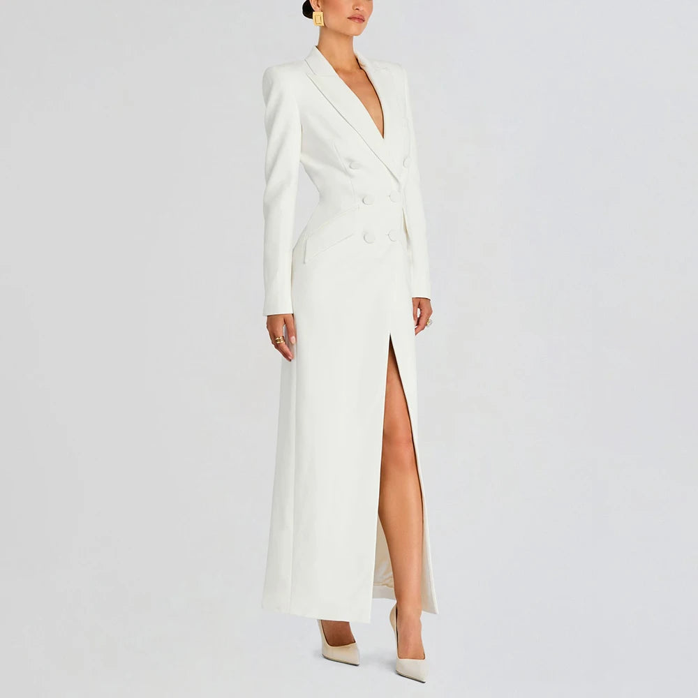 TWOTWINSTYLE Solid Slimming Long Blazer For Women Notched Collar Long Sleeve Tunic Patchwork Double Breasted Blazers Female New