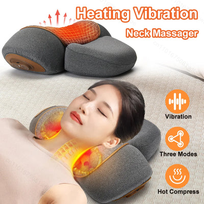 Neck Massager Pillow Cervical Orthopedic Pillow Lifting Traction Relax Hot Compress Vibration Massage Neck Pain Relief