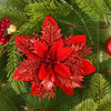 3/10pcs 14cm Christmas Flowers Glitter Red Gold Flower Head Xmas Tree Ornament New Year Decorations for Home Navidad Noel Gifts