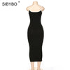 SIBYBO Ribbed Spaghetti Strap Cotton Dress Women Sleeveless O-Neck Summer Dress Solid Backless Long Party Dress