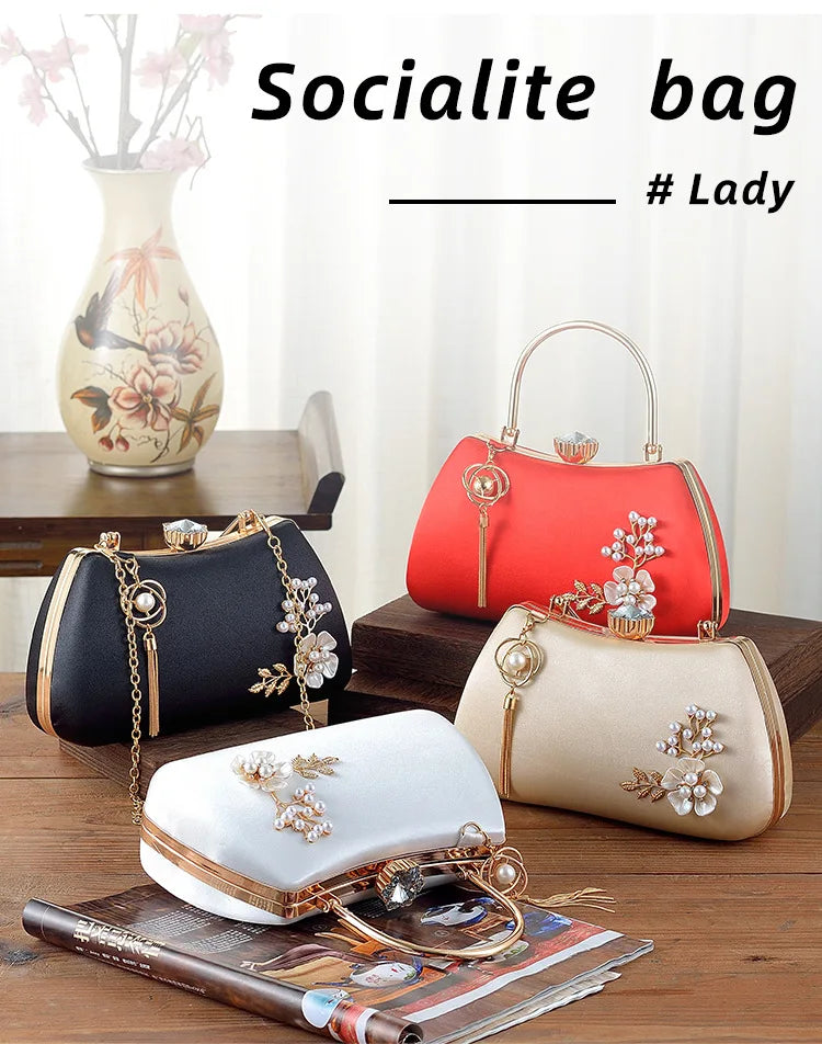 2025 New Women Handmade Flowers Clutch Handbags Wedding Evening Wallets Party Dinner Purse For Ladies 4 Colors