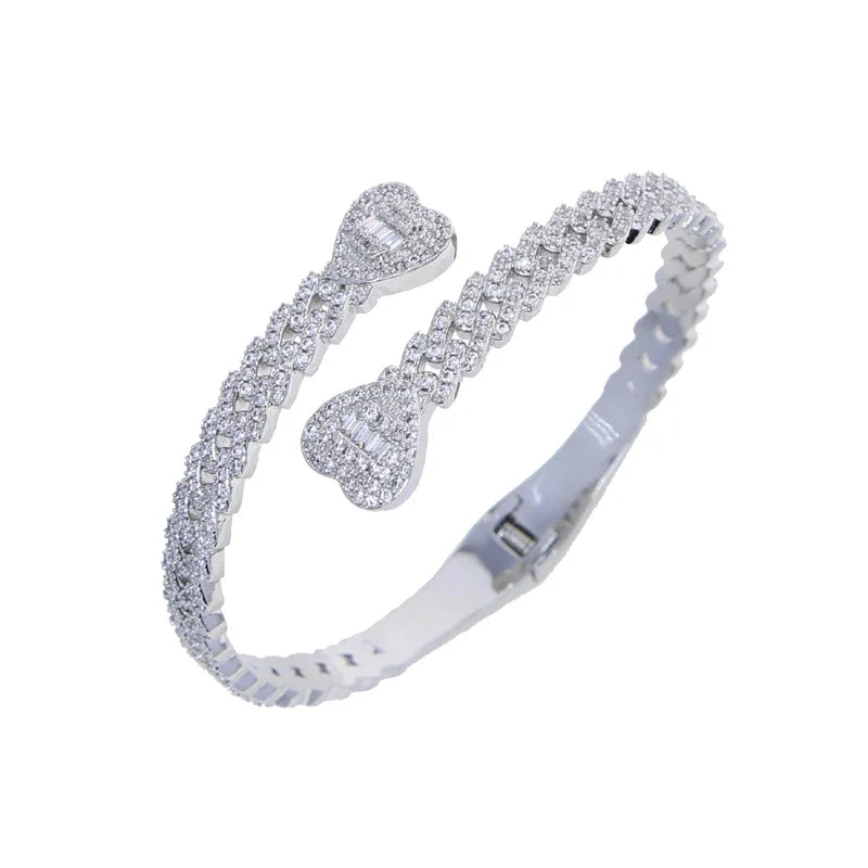 Iced Out Cuff Bangle Paved Setting Bling Cz Cubic Zirconia Wrist Cuban Chain Link Bracelets Fashion Hip Hop Jewelry for Women