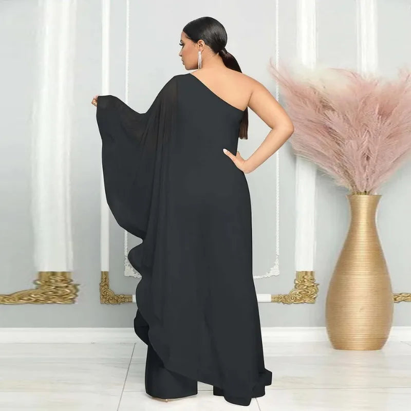 Sexy Chic Women One Shoulder Jumpsuit Chiffon Long Sleeve Prom Party Clothes Designer One Piece Ruffles Rompers 2023