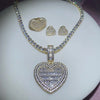 In Stock Iced Out Bling Women Jewelry 5A White Cubic Zirconia Heart Shaped Pendant Necklace With Tennis Box Chain