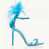 Summer new feather flower silk ribbon sexy open-toe sandals thin high-heeled banquet dress fashionable large-size women's shoes