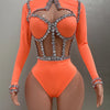 Sexy See-Through Strapless Rhinestone Tops Zipper Jacket High-waisted Shorts 3-Pieces Sets Party Nightclub Perfprmance Costume