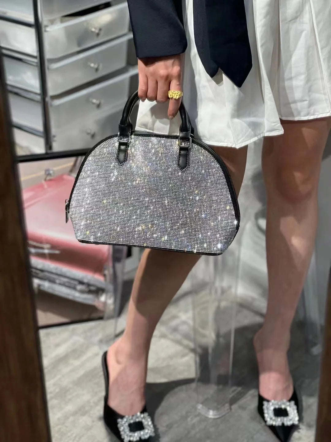 Luxury Crystal Shiny Rhinestone Diamond Bucket Bag Female Bling Evening Bag Lady Purse Women's Handbag Shoulder Messenger Bag