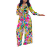 Fashion Printed Shirt Long Sleeve Women's Suit Spring Autumn Fashion Lace Up Tops Slim Elegant Female Straight Pants 2 Piece Set