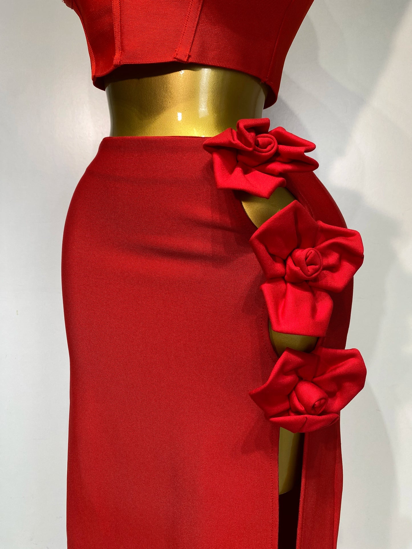 Summer New 2025 Women Sexy Flower Black Red Bandage Two Piece Set Celebrity Evening Party Skirt Suits Luxury Birthday Outfit