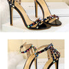 Summer Women Roman High Heels Rivets Studded Sandals Stiletto Gladiator Pumps Open Toe Luxury Shoes Hollow One-word Buckle 267-2