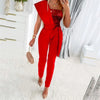 Fashion Sequins Decoration One Shoulder Backless Jumpsuit Women Female Slim Fit Stretch Lace-up High Waist  Back Zipper Rompers