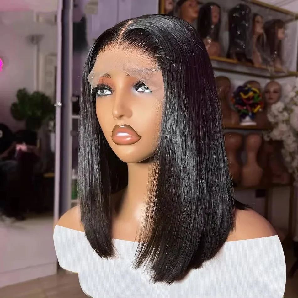 12A Double Drawn 210% Density Bone Straight Hair Bob Wig 13x4 Lace Front Wig 10-16 Inches Chocolate Brown Human Hair Wig