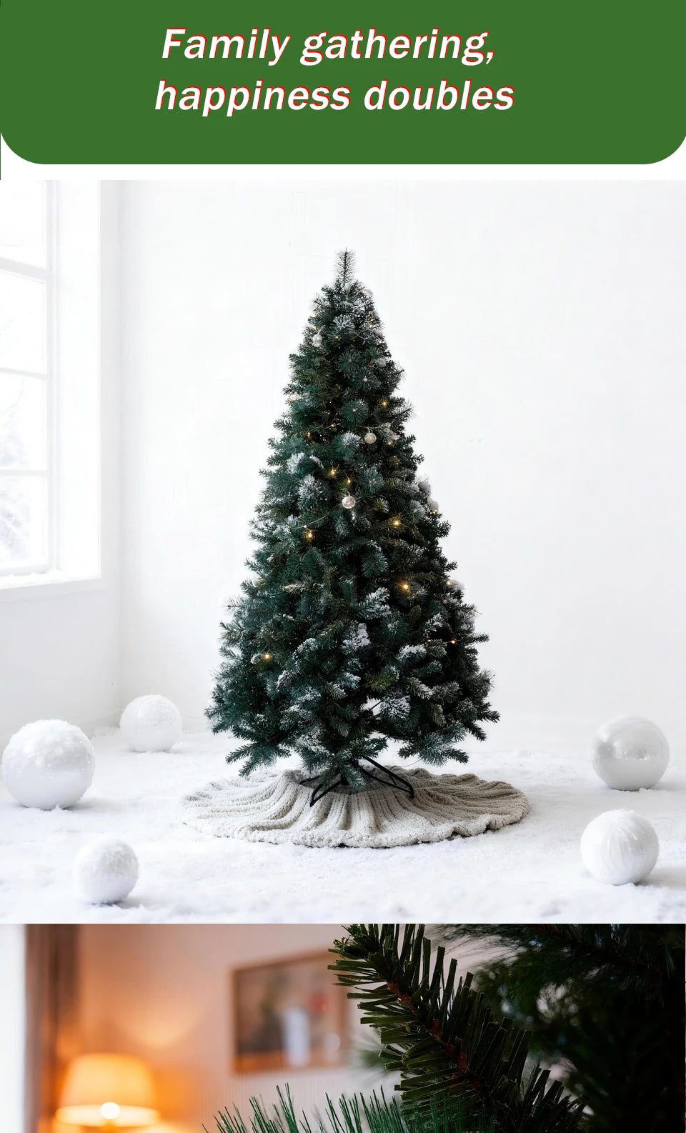 180/210/240cm Pop Up Pre-Lit Christmas Tree,Artificial Pine Needle & PVC Mixed Tree with Iron Base,Easy Setup Holiday Decoration