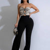 Women Summer Strapless Jumpsuit Sexy One Piece Outfits Cut Out Waist Party Jumpsuit Clothing Lady Full Length Backless Jumpsuits