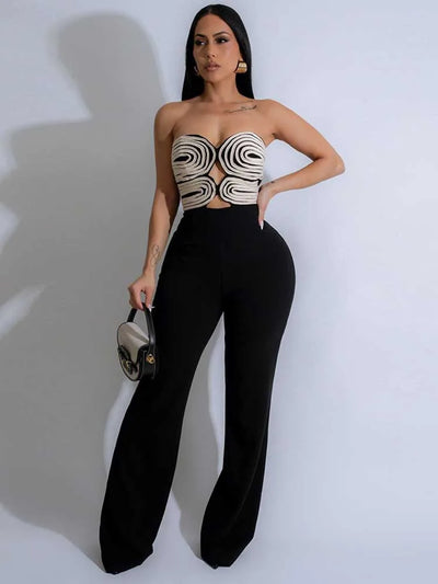 Women Summer Strapless Jumpsuit Sexy One Piece Outfits Cut Out Waist Party Jumpsuit Clothing Lady Full Length Backless Jumpsuits