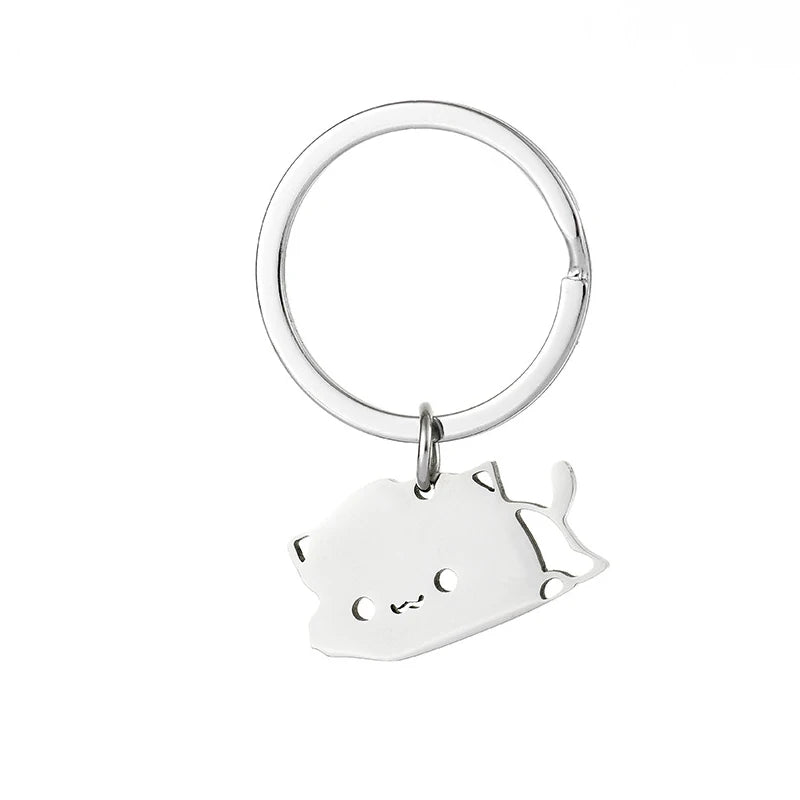 Cute Cat Keychain Stainless Steel Key ring Couple Lover Animal Matching Keyring Pendants Valentine's Day Gift