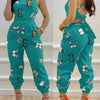 New Summer Fashion Printed Sleeveless Jumpsuit Sexy Hollow Backless Lace Up Long Jumpsuits Elegant Casual Jumpsuit With Pocket