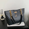 Luxury Old Money Tote Bag - Printed PU with Metal Chain Strap,Spacious & Lightweight for Women Commuting Travel