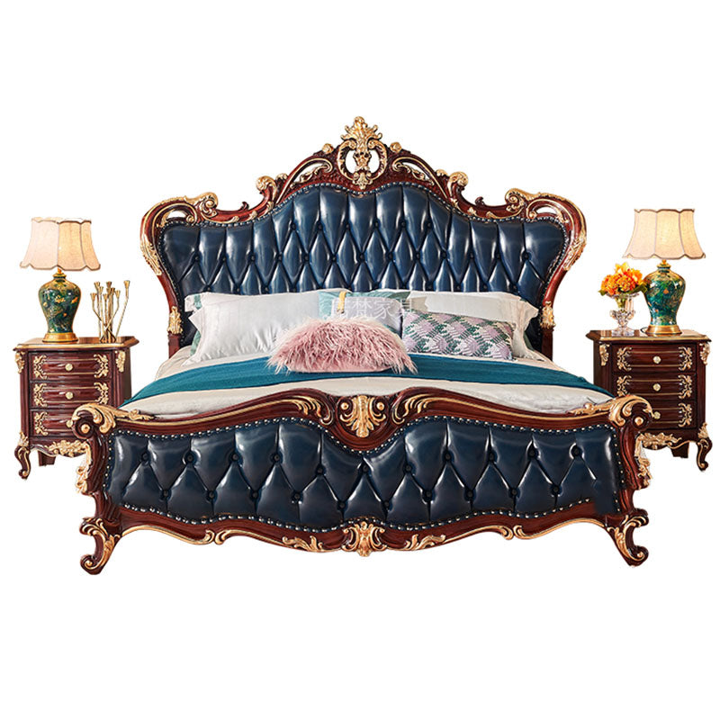 Nordic Luxury Aesthetic Bed Queen Size Cheap Cute Salon Bedroom King Bed Modern Wood Leather Camas Matrimonial Room Furniture