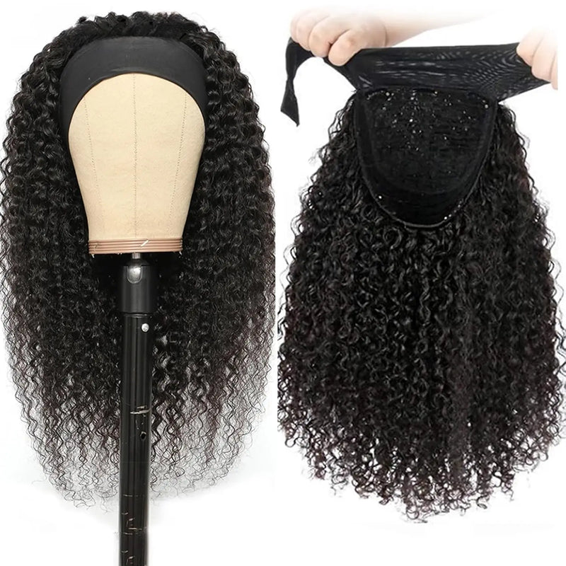 YAVIDA Curly Headband Wig Human Hair 10-24 Curly Hair Headband Wig Indian Virgin Machine Made  Human Hair Wigs With Headband