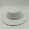 Women's Pearl Chain Fedora High Fashion with Pearl Pins Bump Cap Black White Autumen Winter Ladies Fedoras Wide Brim Girl Hat