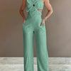 2024 Summer Fashion White Jumpsuit Women Floral Pattern Shirred Hollow Out Casual Asymmetrical Neck Pocket Backless Jumpsuits