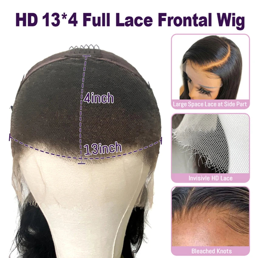 250 Density 13x6 HD Lace Frontal Wig Invisible Real HD Lace 13x4 Full Frontal Lace Wig Straight Pre Plucked Virgin Human Hair