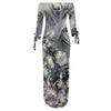 Denim Retro Print Long Sleeve Slim Fit Elegant Casual Slit One-Shoulder Neck Dress