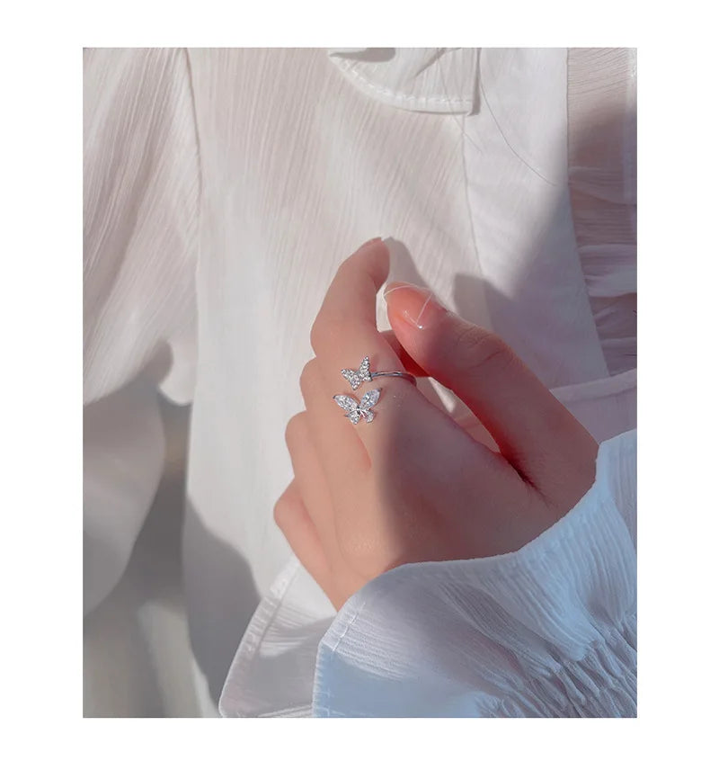 925 Sterling Silver Butterfly Zircon Open Rings For Women Wedding Luxury Fine Jewelry Accessories Wholesale 2023