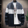 Autumn Winter Cardigan Sweater Men Fleece Zipper Sweaters Velvet Contrast Striped Sweater Coats Casual Jackets
