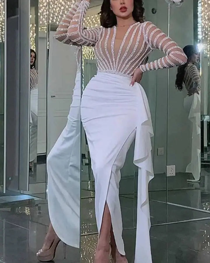 Sexy Dress Women Sleeveless Sequin Dresses O Neck Asymmetrical High Street Dance Wedding Prom Party Night Long Top Vestidos