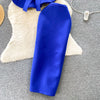 Women Vintage Two Pieces Skirt Sets Women Long Sleeve Sexy Slash Neck Bandage Ruffle Blouse Top and High Waist  Hip Wrap Skirt