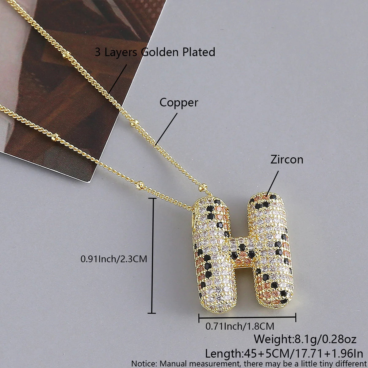 MHS.SUN New Leopard Bubble Letter Necklace Gold Plated Chunky Bubble Zircon 26 Initial Pendant Necklace Women Fashion Jewelry