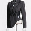 TWOTWINSTYLE Hollow Out Backless Slimming Blazers For Women Notched Collar Long Sleeve Spliced Button Irregular Blazer Female