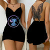 Summer fashion sexy women's casual nightdress dress suspenders Stitch print casual U-neck lace butterfly backless pajamas women