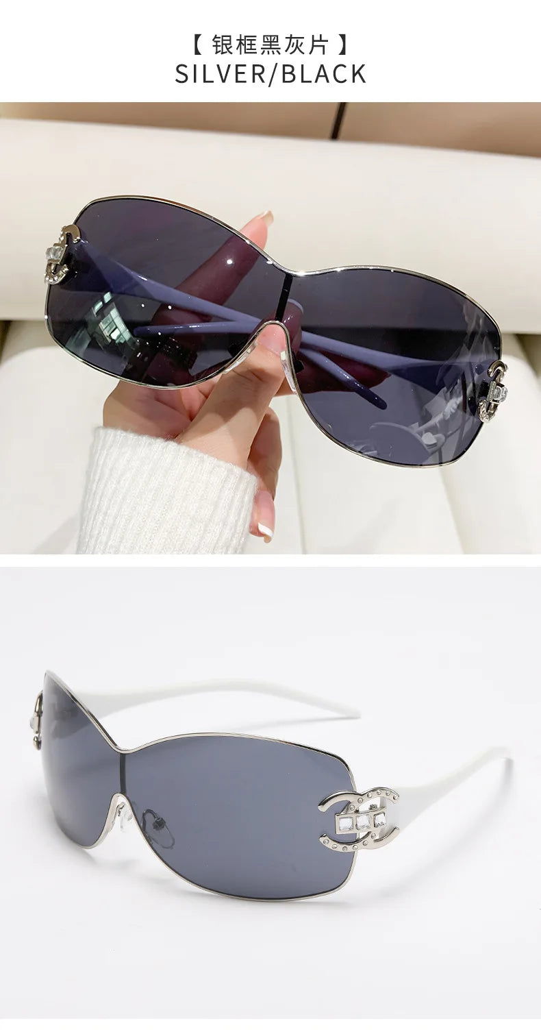 New Fashion Y2K Sunglasses Women's Integrated Surround Sun Glasses Retro Brand Designer Women Eyewear UV400 Oculos De Sol