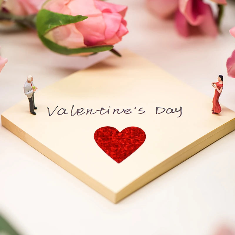 300Pcs/roll Sparkle Heart Stickers Red Love Scrapbooking Adhesive Sticker for Valentines Day Wedding Gift Box Bag Decoration 1''