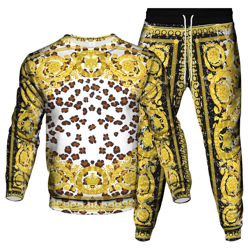Vinatge Luxury Baroque Style Clothing Suit Men Jogging Pant Sweatshirt 2 Piece Set New Women Fashion Streetwear Tracksuit Set