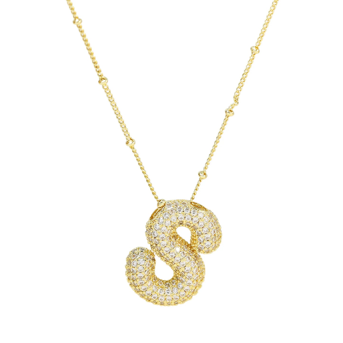 Cubic Zirconia Gold Plated  Bubble Alphabet Letter Necklace Monogram Necklace Balloon Initial Necklace Gifts for Women Girls