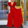 Elegant Pleated Jumpsuits & Rompers for Women V Neck Ruffles Belt Waisted High Waisted Floor Length Luxury Birthday Party Outfit