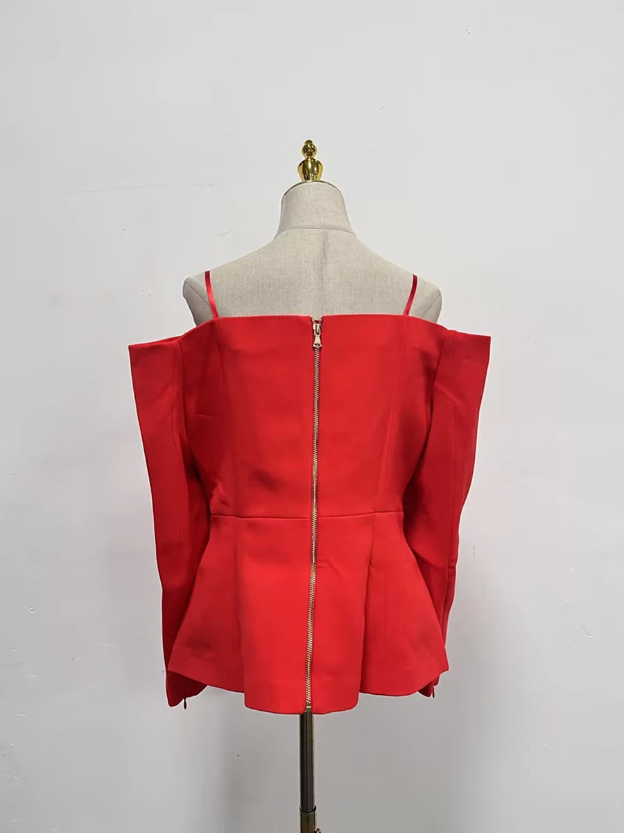 TWOTWINSTYLE Solid Designer Slimming Blazers For Women Slash Neck Long Sleeve Off Shoulder Temperament Coats Female Fashion New
