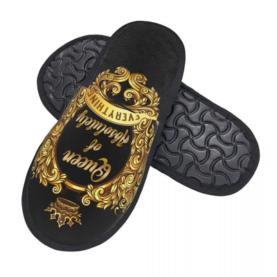 Custom Queen Of Absolutely Everything Gold Baroque Soft Memory Foam House Slippers Women Comfy Warm Anti-skid Sole Slipper