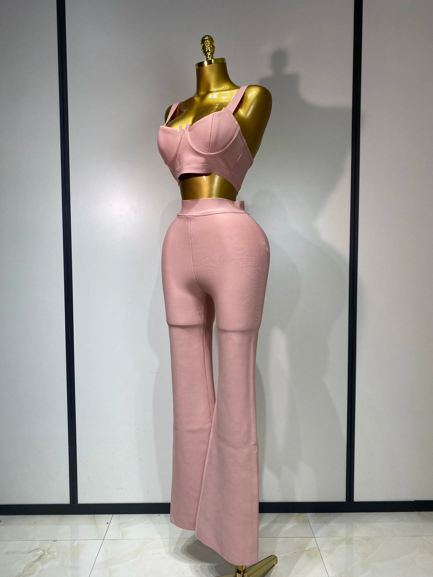 High Quality Elegant Bandage Top Pant Set Women Sexy Evening Party Nightclub Luxury Birthday High Street Fashion Two Piece Set